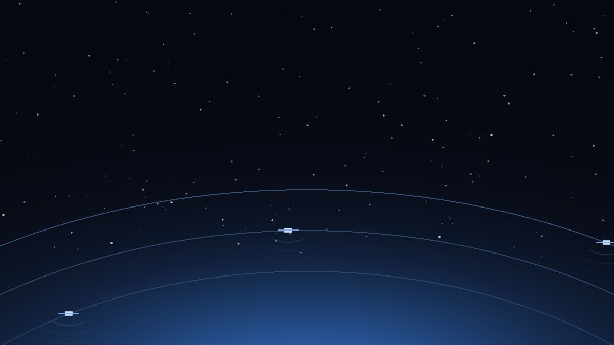 Satellites orbiting above the curve of the Earth at night